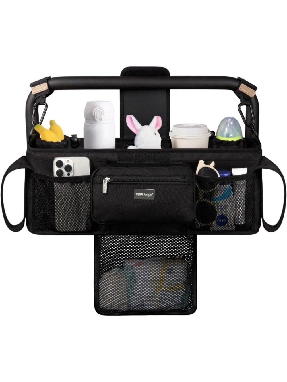 Universal Baby Stroller Organizer with Insulated Cup Holders & Detachable Mesh